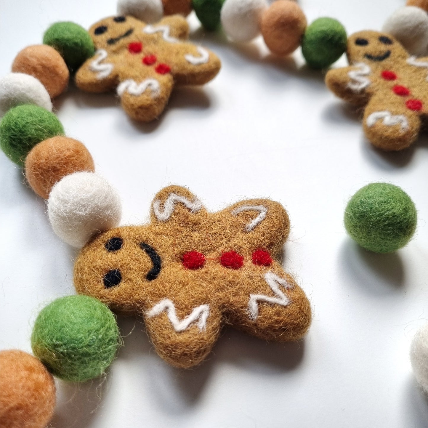 Custom Christmas Gingerbread Man Pom Pom Garland - Felt Ball Nursery Decor